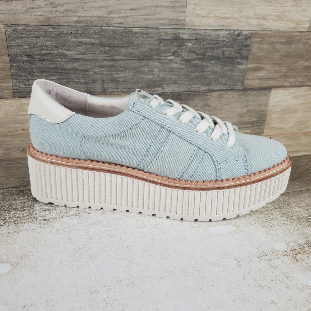 Dolce Vita Tiger Womens Platform Shoes Sz 9 Light Blue Denim Lace Up Sneakers